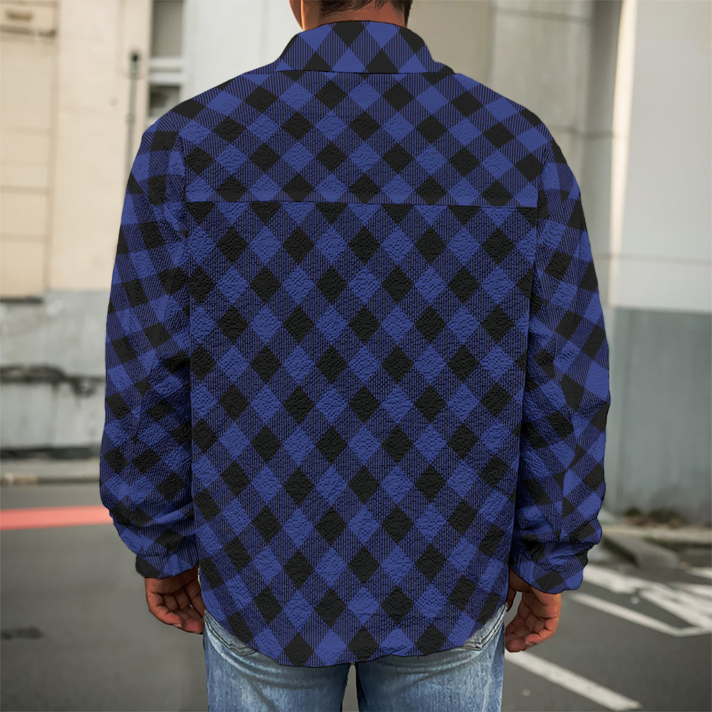 Navy And Black Buffalo Plaid Print Men's Shirt Jacket