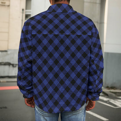 Navy And Black Buffalo Plaid Print Men's Shirt Jacket
