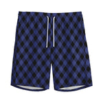 Navy And Black Buffalo Plaid Print Men's Sports Shorts
