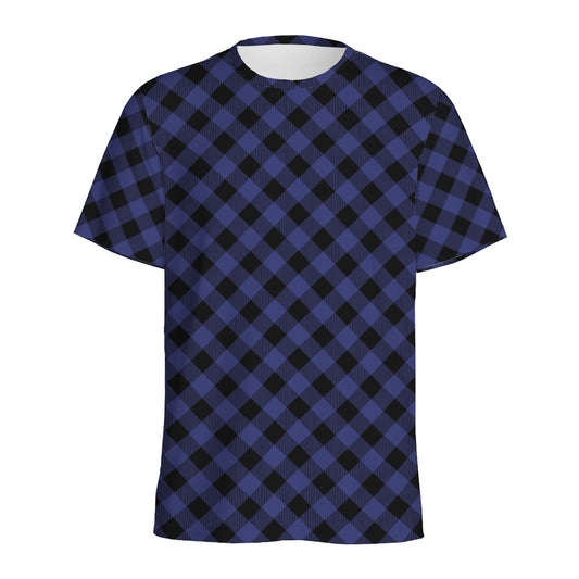 Navy And Black Buffalo Plaid Print Men's Sports T-Shirt