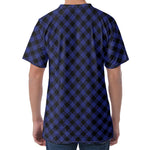 Navy And Black Buffalo Plaid Print Men's Velvet T-Shirt