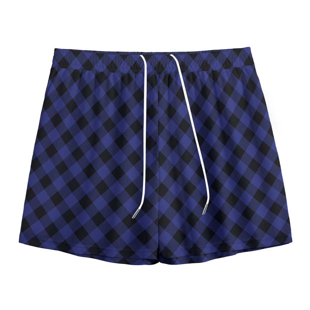 Navy And Black Buffalo Plaid Print Mesh Shorts