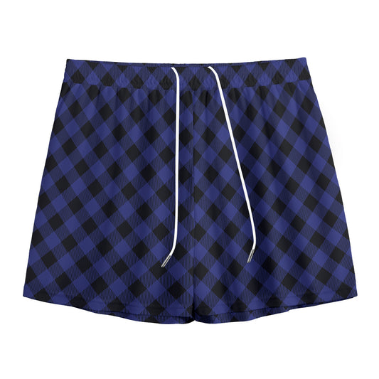 Navy And Black Buffalo Plaid Print Mesh Shorts