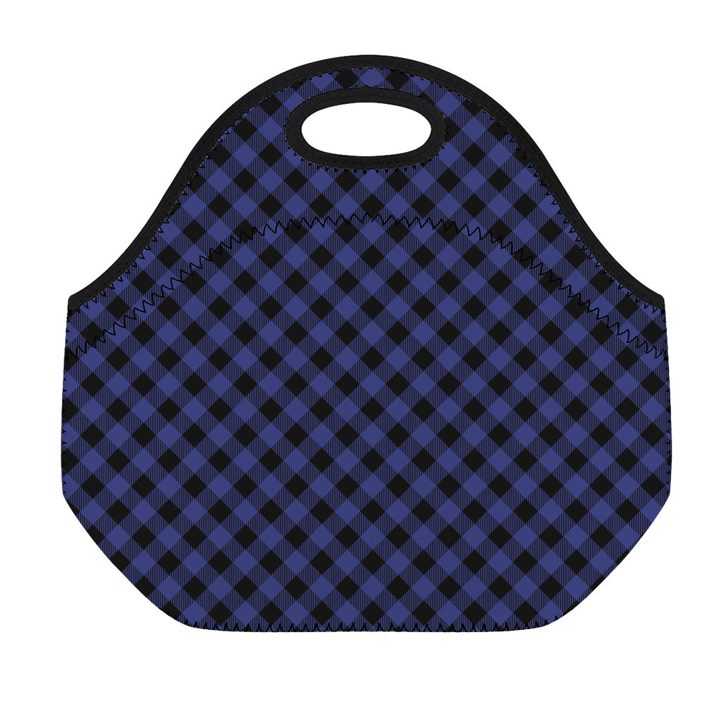 Navy And Black Buffalo Plaid Print Neoprene Lunch Bag