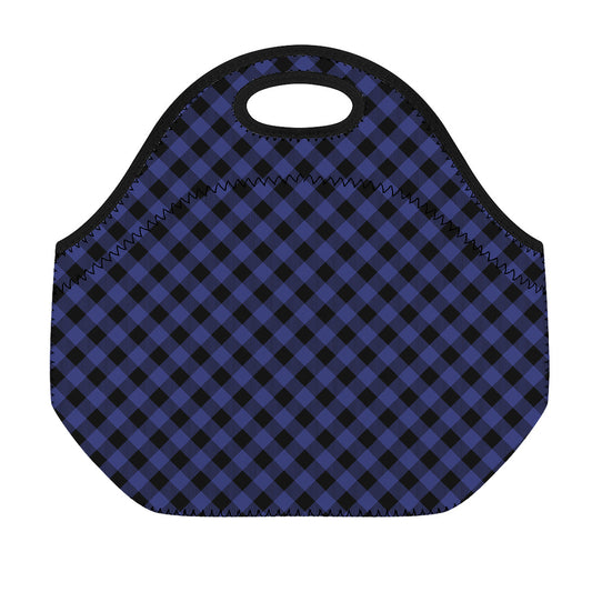 Navy And Black Buffalo Plaid Print Neoprene Lunch Bag