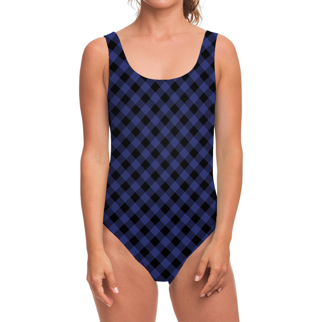 Navy And Black Buffalo Plaid Print One Piece Swimsuit
