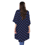 Navy And Black Buffalo Plaid Print Open Front Beach Cover Up