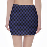 Navy And Black Buffalo Plaid Print Pencil Mini Skirt