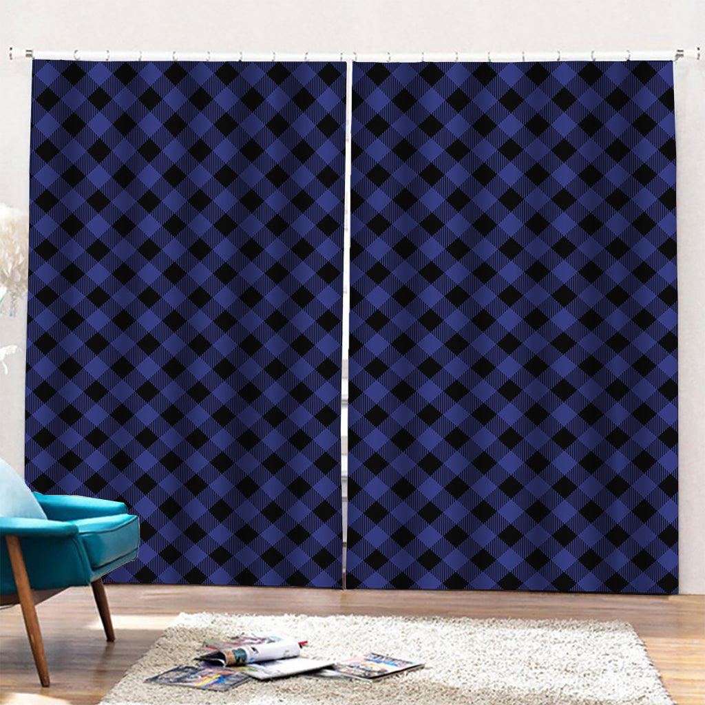 Navy And Black Buffalo Plaid Print Pencil Pleat Curtains