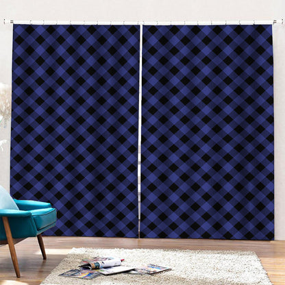 Navy And Black Buffalo Plaid Print Pencil Pleat Curtains