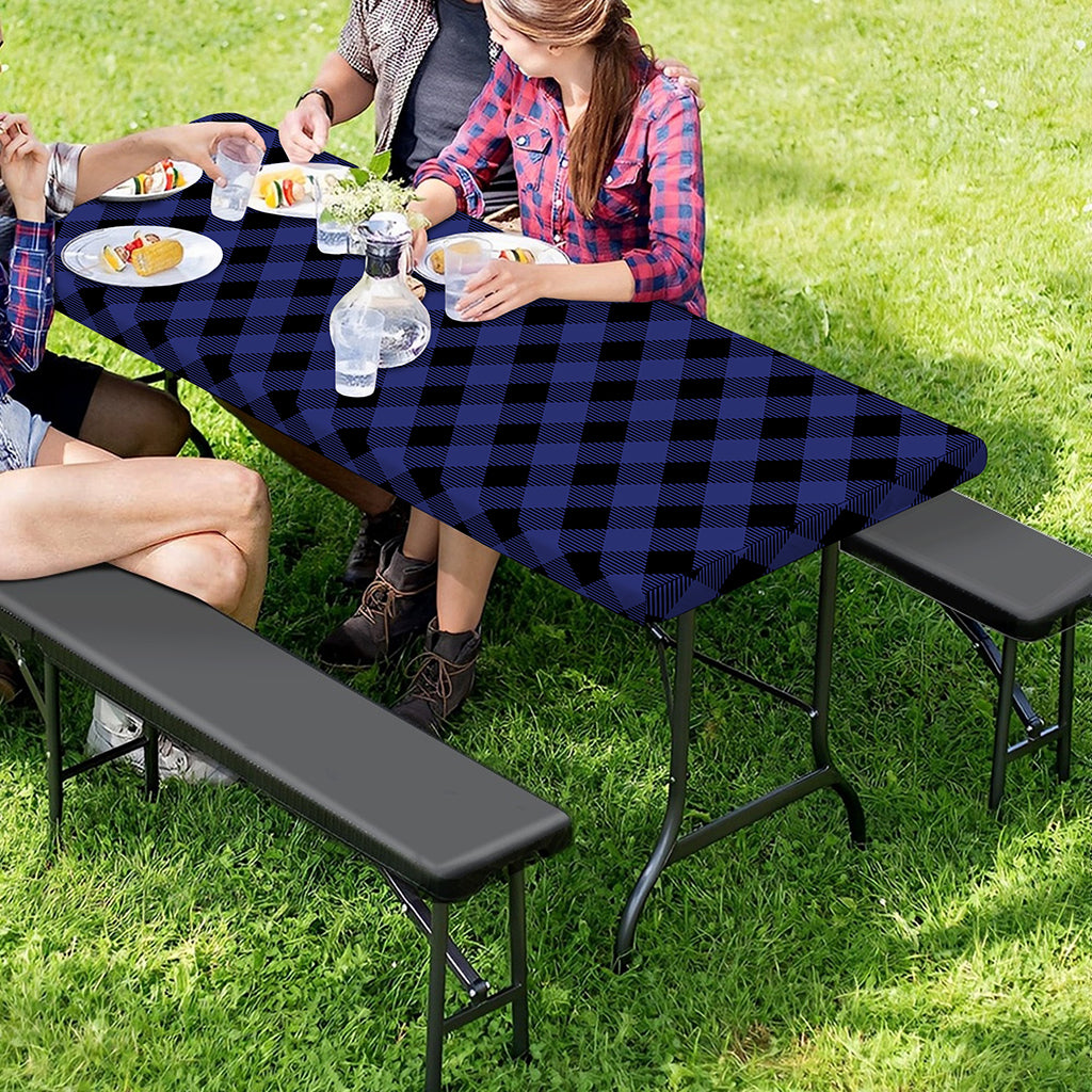 Navy And Black Buffalo Plaid Print Picnic Table Cover