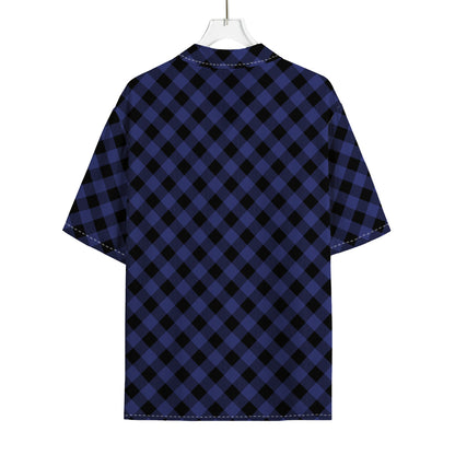 Navy And Black Buffalo Plaid Print Rayon Hawaiian Shirt