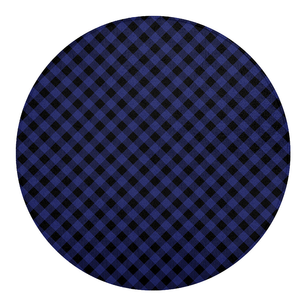 Navy And Black Buffalo Plaid Print Round Blanket