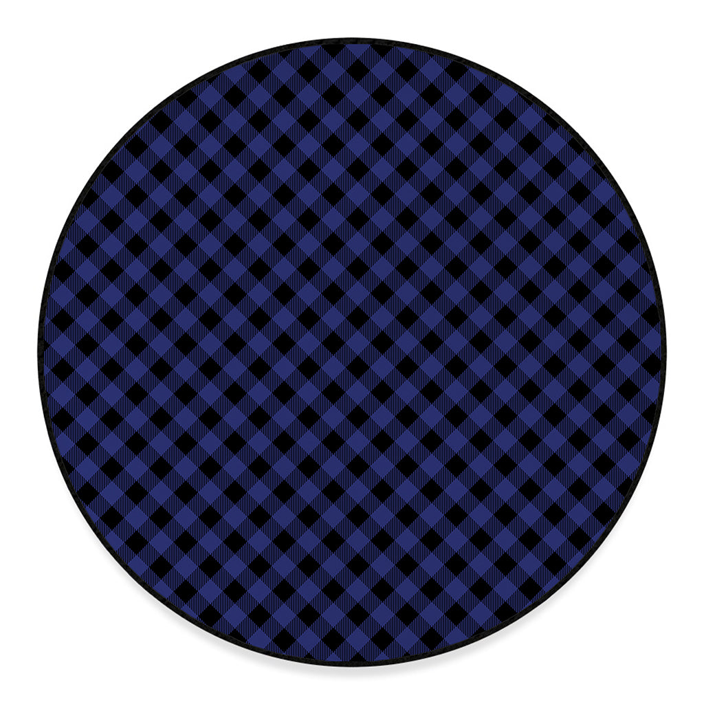 Navy And Black Buffalo Plaid Print Round Floor Mat