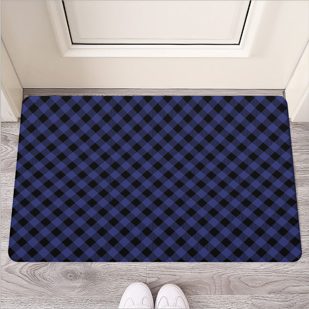 Navy And Black Buffalo Plaid Print Rubber Doormat