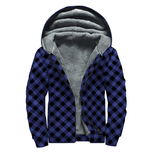 Navy And Black Buffalo Plaid Print Sherpa Lined Zip Up Hoodie