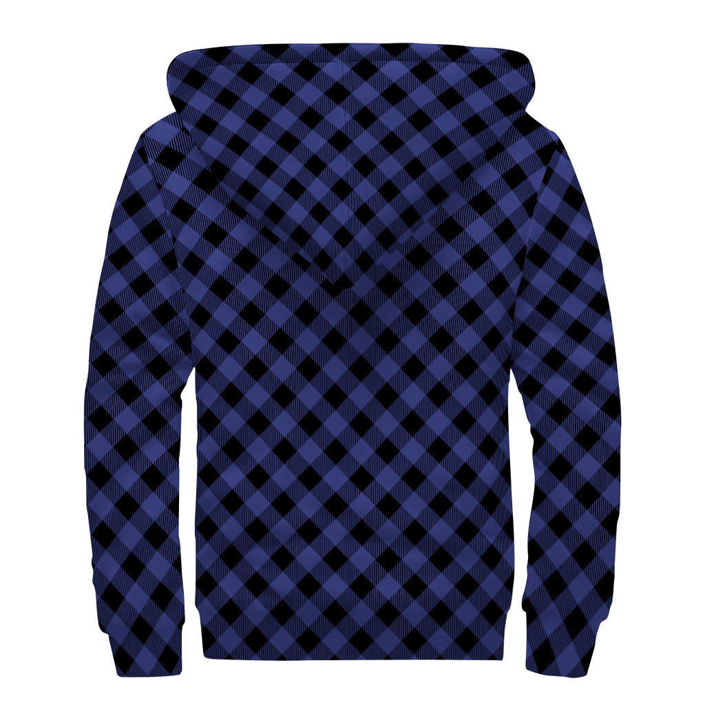 Navy And Black Buffalo Plaid Print Sherpa Lined Zip Up Hoodie