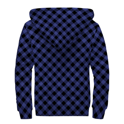 Navy And Black Buffalo Plaid Print Sherpa Lined Zip Up Hoodie