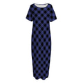 Navy And Black Buffalo Plaid Print Short Sleeve Long Nightdress