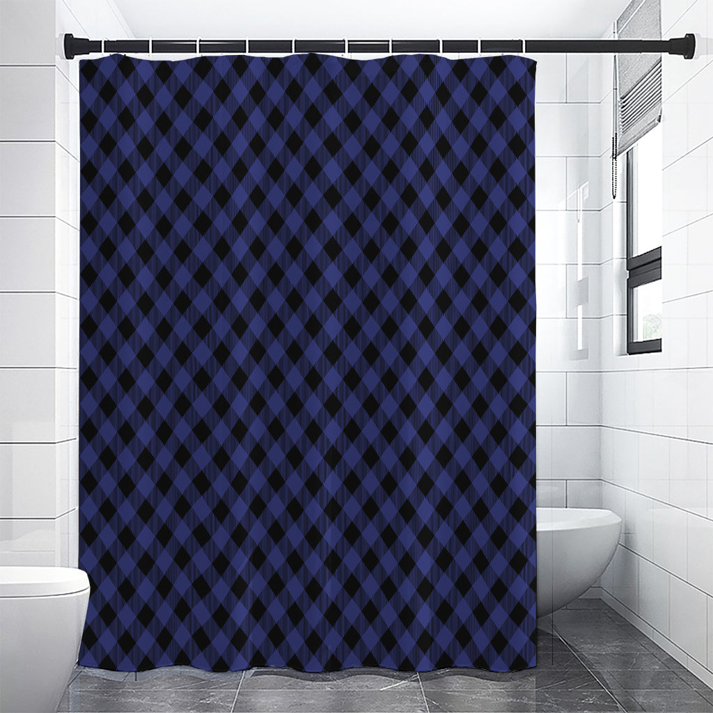 Navy And Black Buffalo Plaid Print Shower Curtain