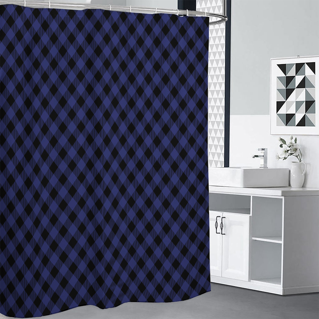 Navy And Black Buffalo Plaid Print Shower Curtain