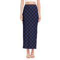 Navy And Black Buffalo Plaid Print Side Slit Maxi Skirt