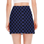Navy And Black Buffalo Plaid Print Side Slit Mini Skirt