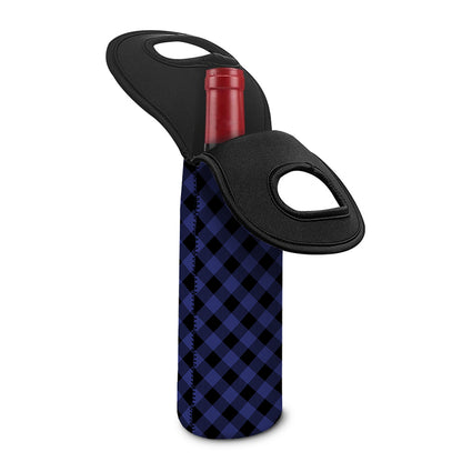 Navy And Black Buffalo Plaid Print Single Neoprene Wine Tote