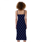 Navy And Black Buffalo Plaid Print Slim Fit Midi Cami Dress
