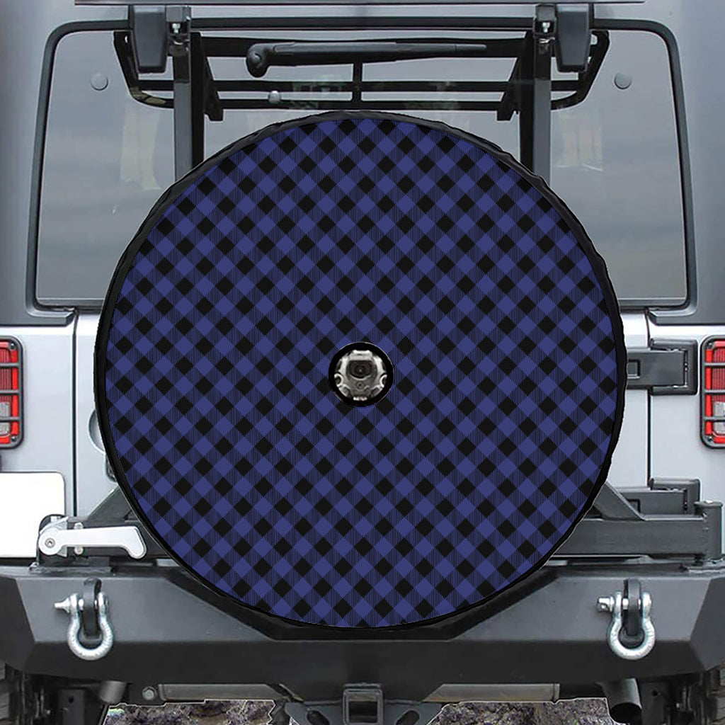 Navy And Black Buffalo Plaid Print Tire Cover With Camera Hole