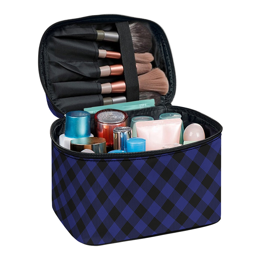Navy And Black Buffalo Plaid Print Travel Makeup Bag