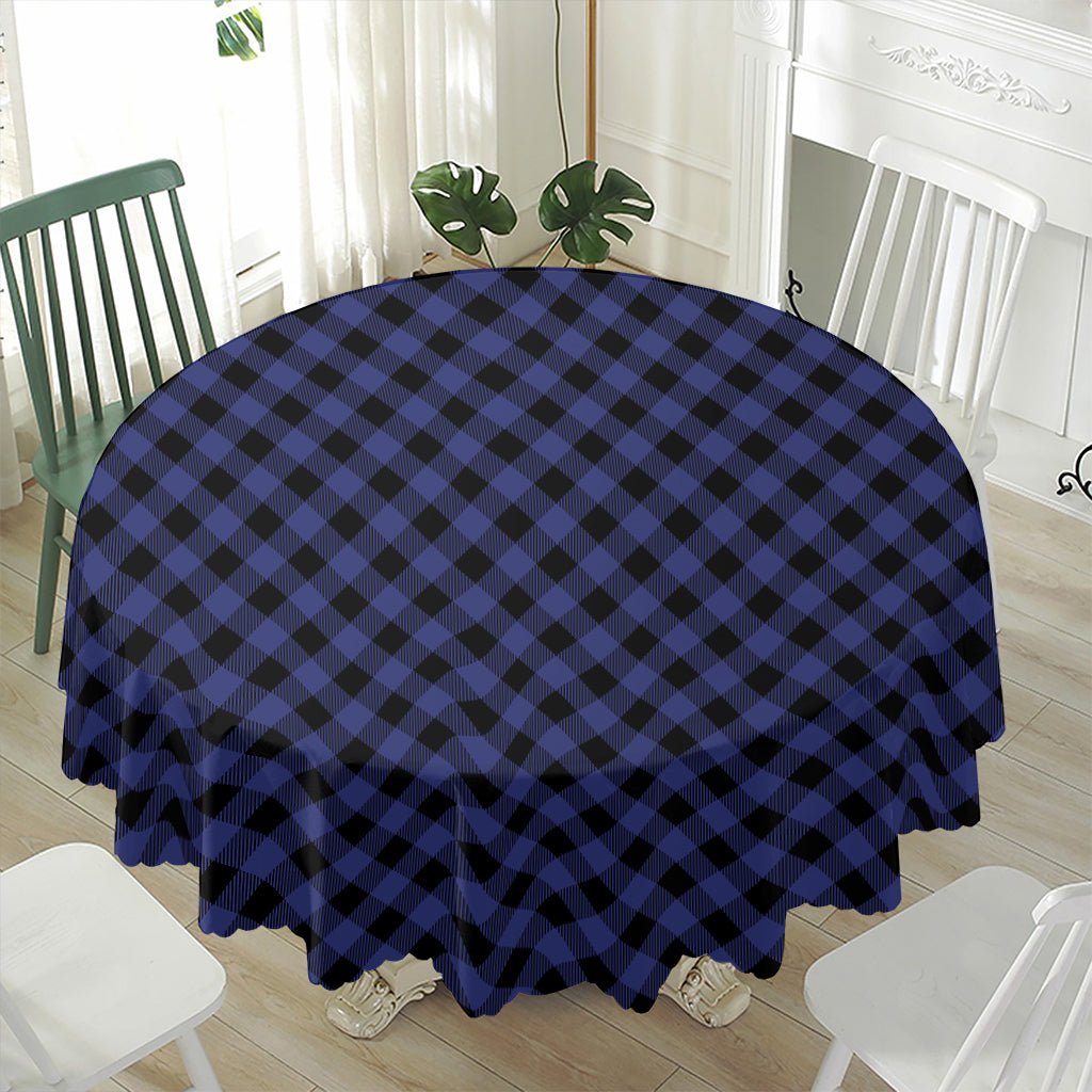 Navy And Black Buffalo Plaid Print Waterproof Round Tablecloth