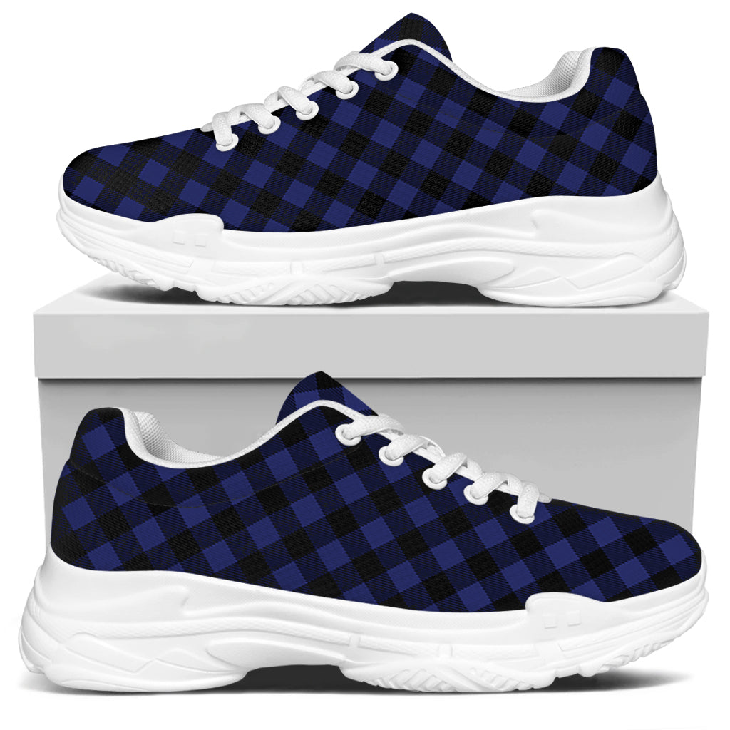 Navy And Black Buffalo Plaid Print White Chunky Shoes