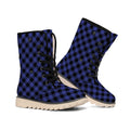 Navy And Black Buffalo Plaid Print Winter Boots