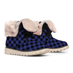 Navy And Black Buffalo Plaid Print Winter Boots