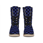 Navy And Black Buffalo Plaid Print Winter Boots