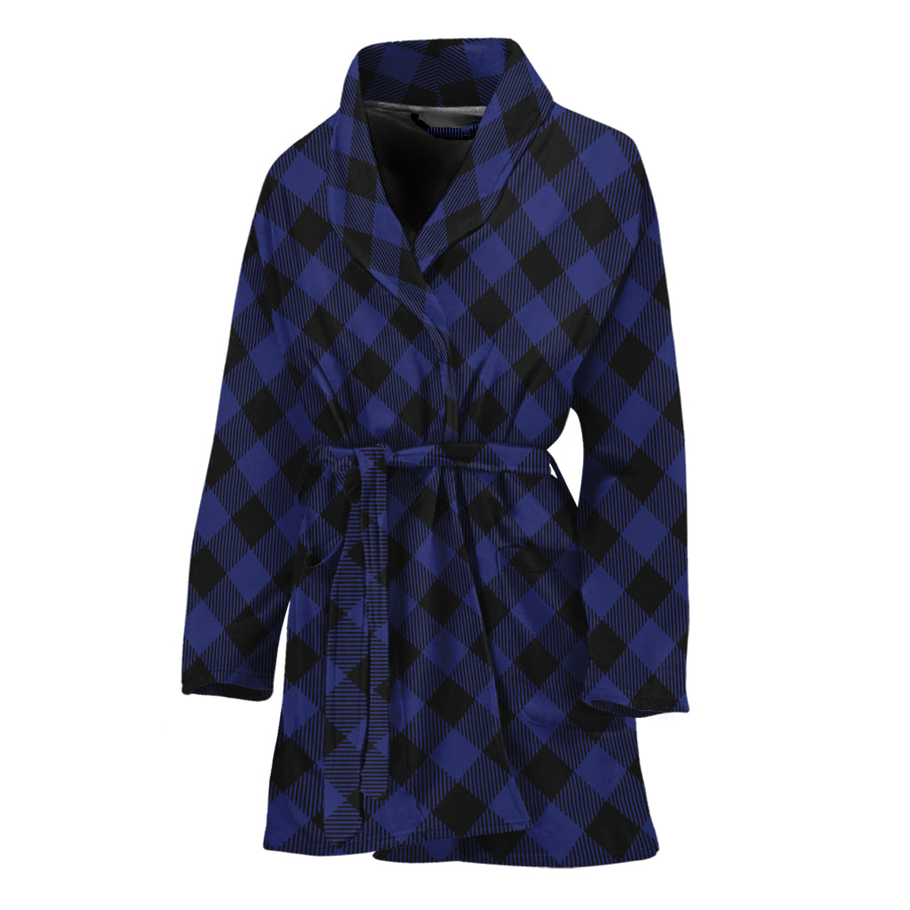 Navy And Black Buffalo Plaid Print Women's Bathrobe