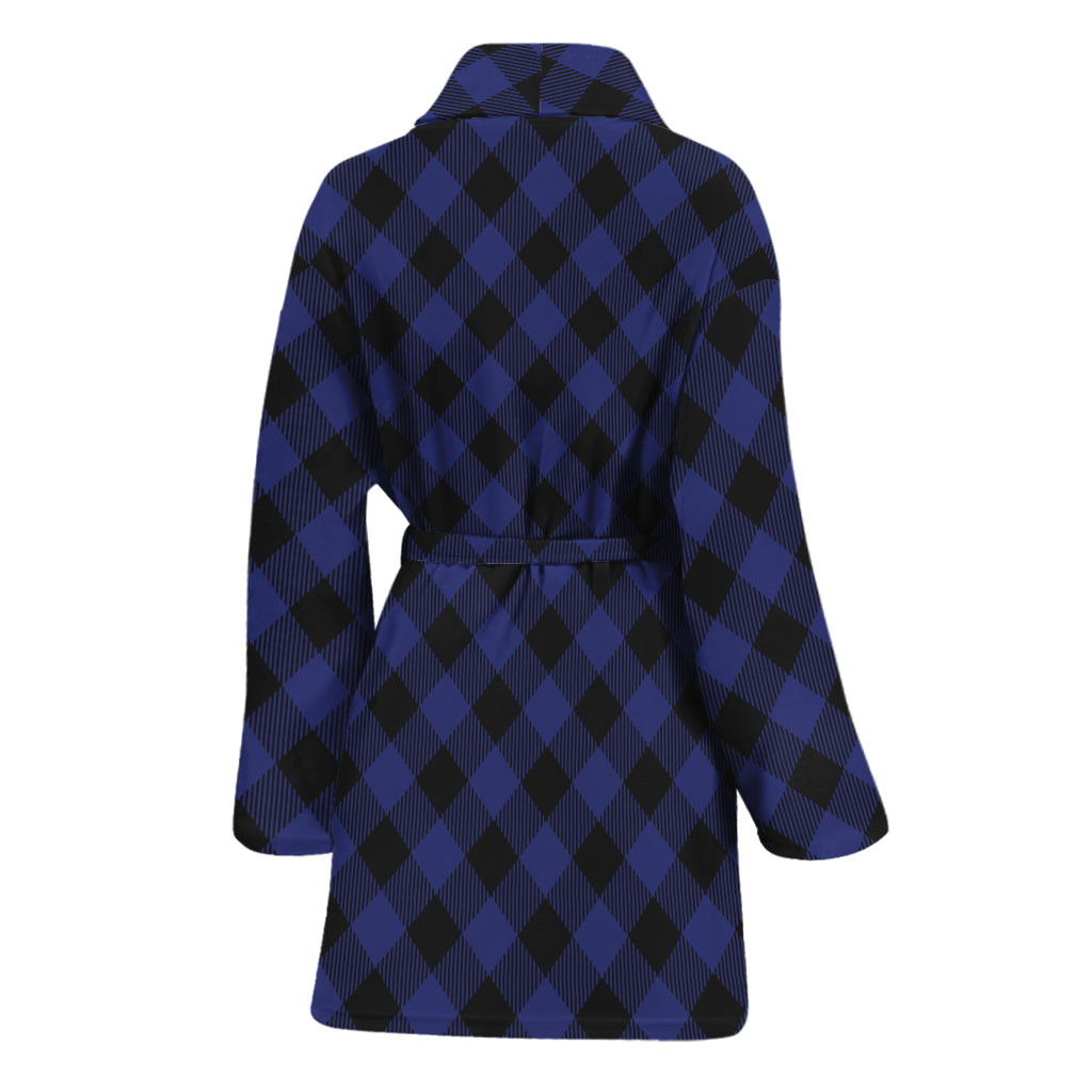 Navy And Black Buffalo Plaid Print Women's Bathrobe