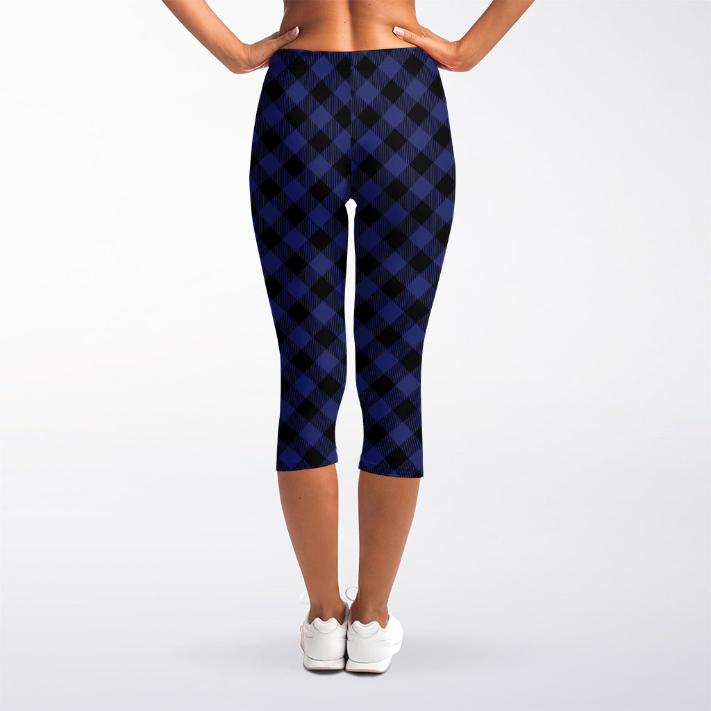 Navy And Black Buffalo Plaid Print Women's Capri Leggings