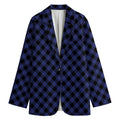 Navy And Black Buffalo Plaid Print Women's Cotton Blazer