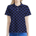 Navy And Black Buffalo Plaid Print Women's Polo Shirt
