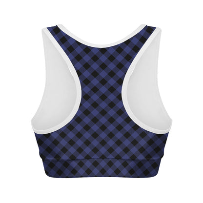 Navy And Black Buffalo Plaid Print Women's Sports Bra