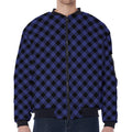 Navy And Black Buffalo Plaid Print Zip Sleeve Bomber Jacket