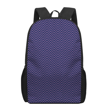 Navy And Pink Zigzag Pattern Print 17 Inch Backpack