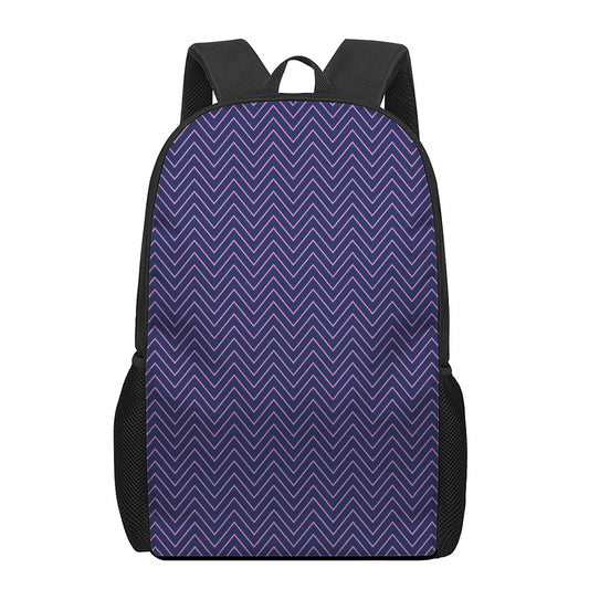 Navy And Pink Zigzag Pattern Print 17 Inch Backpack