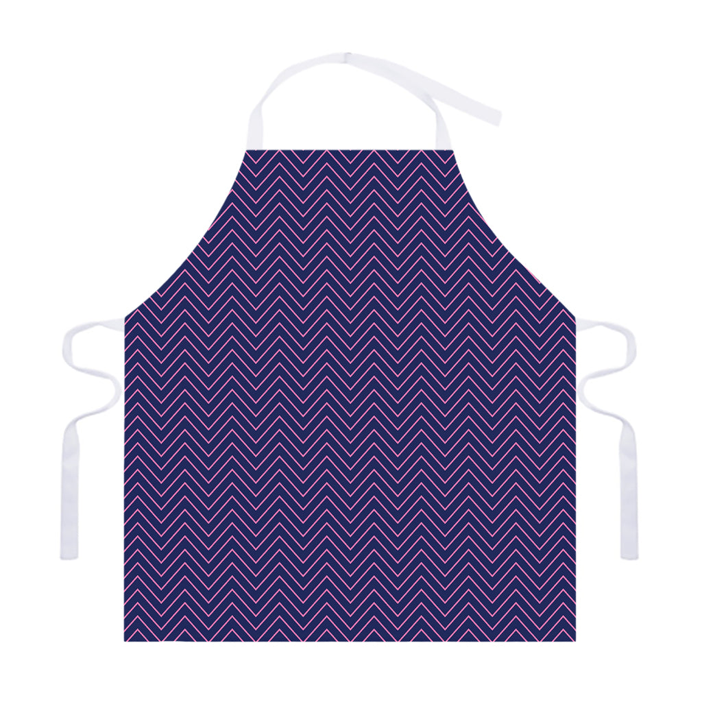 Navy And Pink Zigzag Pattern Print Adjustable Apron