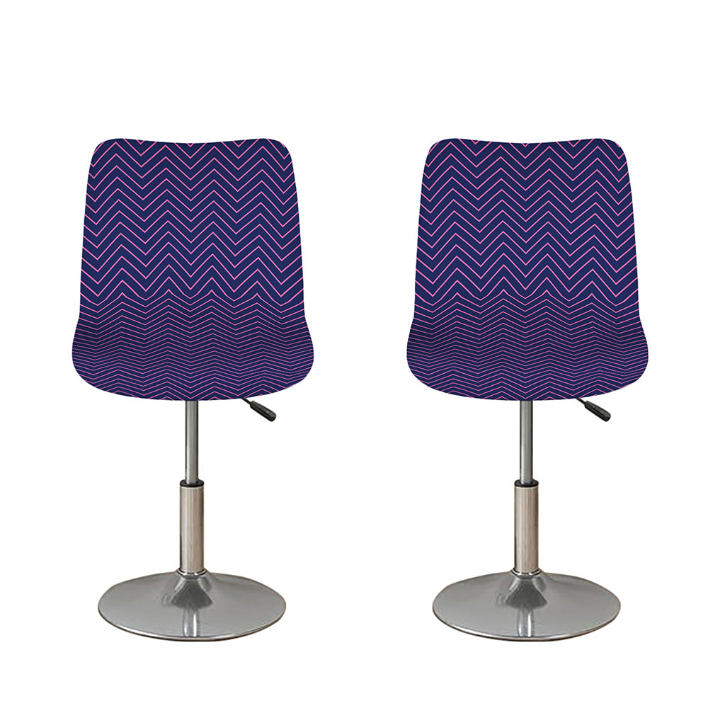 Navy And Pink Zigzag Pattern Print Bar Stool Covers