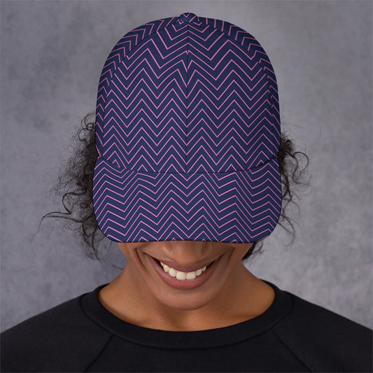 Navy And Pink Zigzag Pattern Print Baseball Cap