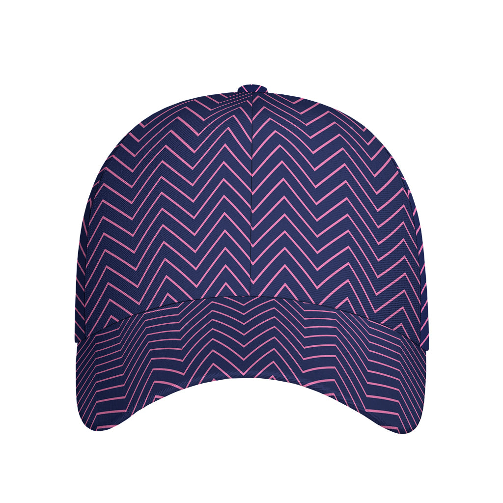 Navy And Pink Zigzag Pattern Print Baseball Cap