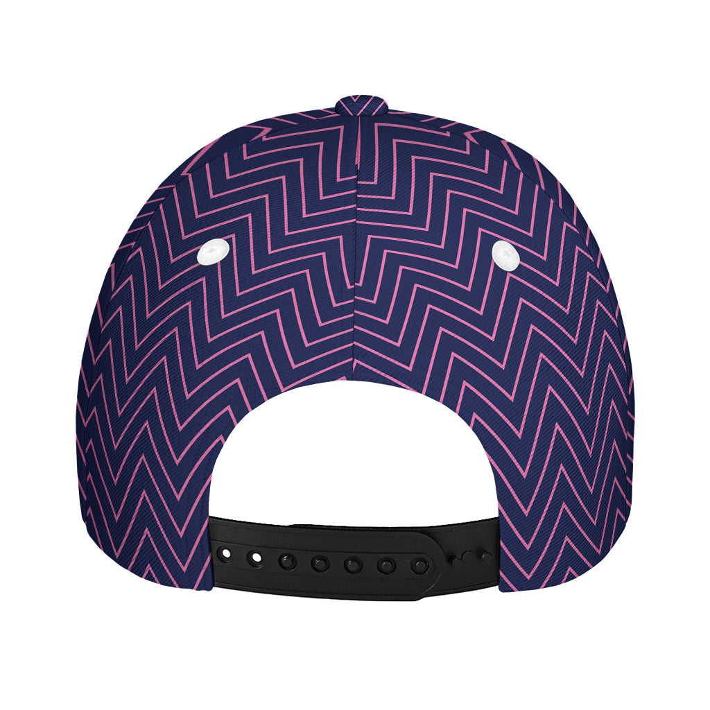 Navy And Pink Zigzag Pattern Print Baseball Cap